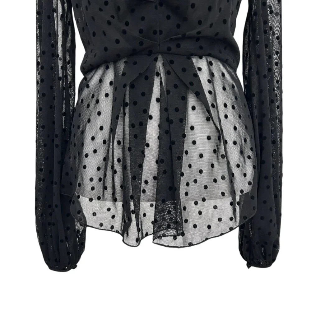 Nicholas Black Velvet Polka Dot Mesh Sheer Choker Blouse Top‎ (XS)